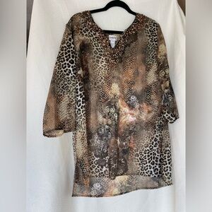 CHICOS XL animal print sheer cover up Blouse Kimono Size 3